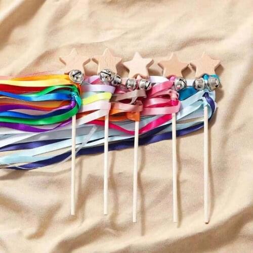 Rainbow Ribbon Hand Bells Hand Kite Sensory Ribbon Toy Montessori Waldorf Toys Kids Toddler Rattle Ball Kite Ribbon Toy