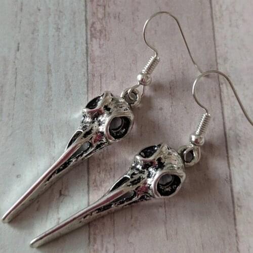 Bird Skull Earrings, Gothic Jewelry, Gifts for Her, for Him, Goth Earrings, Punk Earrings, Bird Earrings