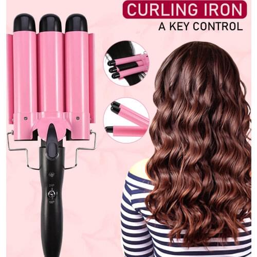 Hair Curling Iron Automatic Perm Splint Ceramic 3 Barrels Professional Egg Roll Styling Tools Wave Wand Curler Button Control