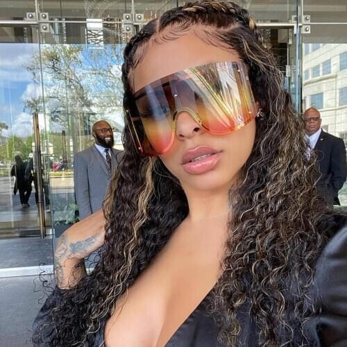 Oversized Sunglasses Women 2020 Luxulry Brand Designer Blue Yellow Gradient Rimless Sunglasses Men Fashion Punk Glasses UV400