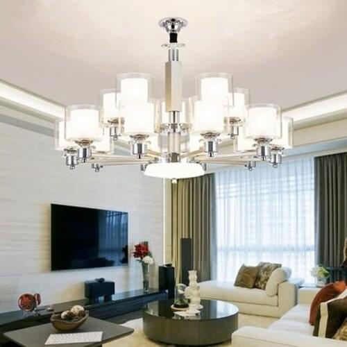 Modern LED Chrome color metal Crystal Chandeliers Lighting Pendant with double glass shades Fixture Lamp For living room
