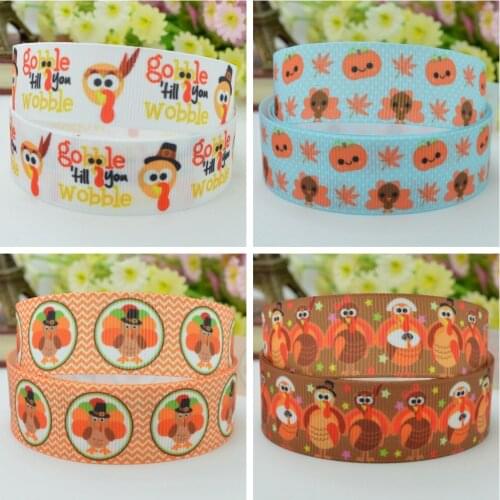SUPWRF 16 22mm 1" 1.5" 50 75mm Thanksgiving Turkey Printed grosgrain ribbon hair bow DIY hair accessories decoration 50Y B0929