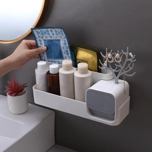 Stable 1 Set Useful Wall Mountable White Tree Makeup Rack Holder Plastic Storage Shelf Attractive for Daily Use