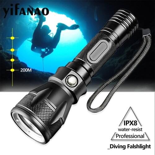 1200LM L2 Scuba Diving Flashlight 200M Waterproof Underwater Torch Bright LED Submarine Safety Light for Underwater Activities