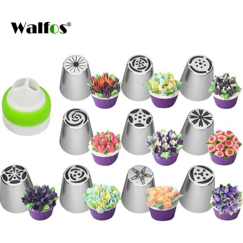 WALFOS 10 Pieces Stainless Steel Russian Tulip Icing Piping Nozzles Pastry Decoration Tips Cake Decoration Rose Cake Tools