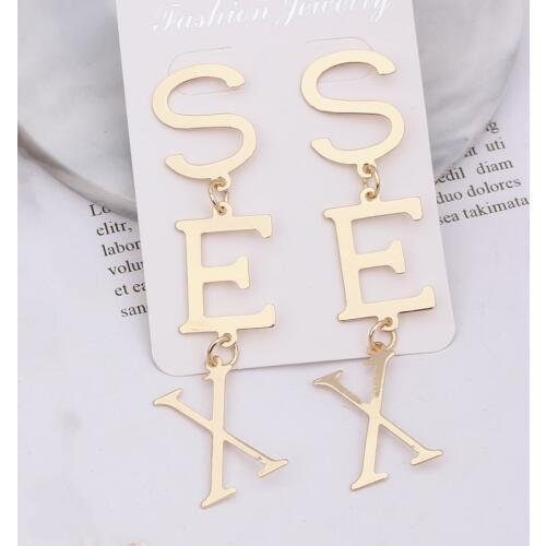 2020 New English Alphabet SEX Long Drop Earring for Women Paint Gold Color Metal Statement Party Wedding Jewelry Accessories