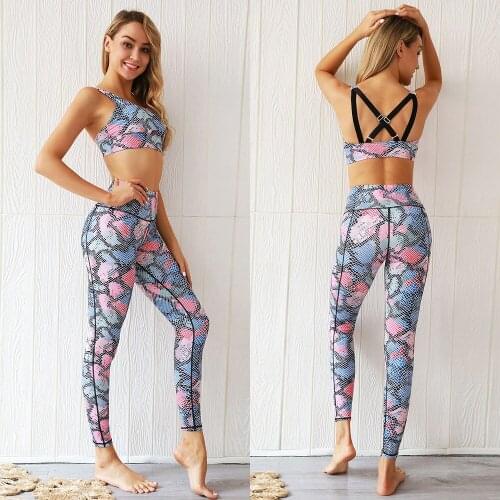 Ensemble Female Yoga Set Color Snake Skin Tracksuit Sexy Workout Gym Wear Running Clothes Fitness Women Sportswear Sport Suit