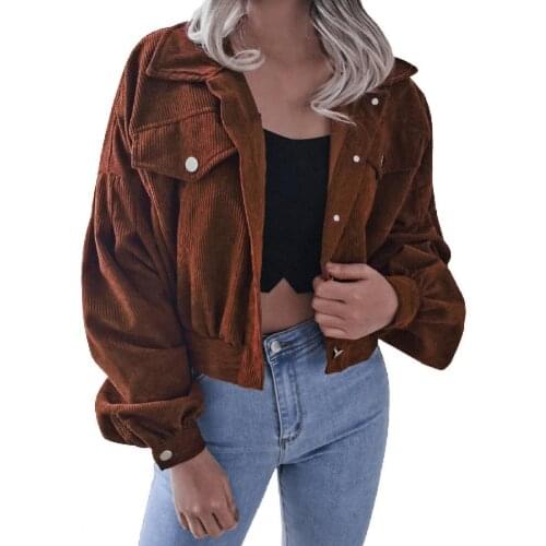 Autumn Hoodies Women Corduroy Coat Lantern Long Sleeve Loose Casual Turn-down Collar Short hoodies women aesthetic