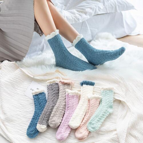 Winter Warm Fluffy Candy Color Socks For Women Girls Sleeping Socks Home Floor Socks Thick Girls Socks