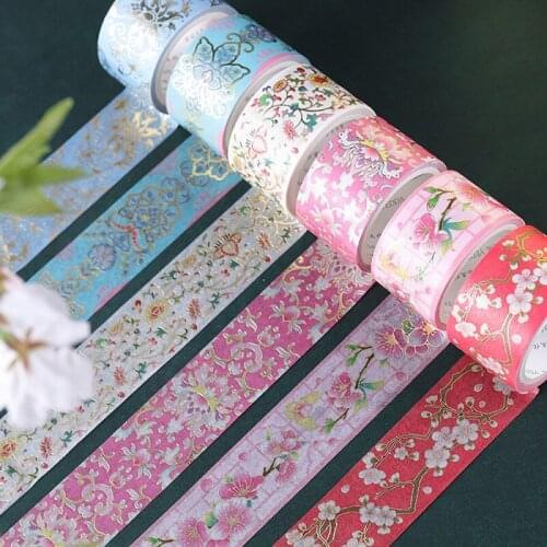 1Roll Flower Pattern Bronzing Masking Paper Tape DIY Scrapbooking Hand Account Photo Album Decoration Sticker