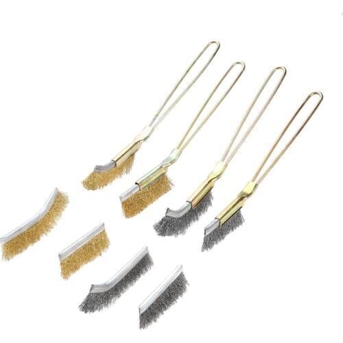 1Pc Mini Straight/ Bend Head Steel/ Copper Wire Brush Head Polishing Brush Cup Wheel Rotary Cleaning Brushes & Handle for Metals