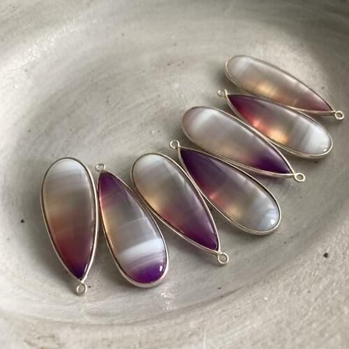 1pcs 925silver Optimize the quartz stone drop-shaped smooth-surface 14.44mm-37.34mm