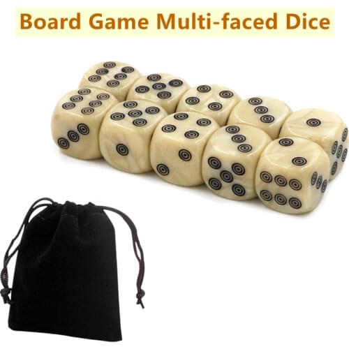 10/20Pcs 16mm Acrylic Ivory Dice with Bag D6 Dice for Board Game Round Entertainment Party Cubes Mahjong Accessories Dice