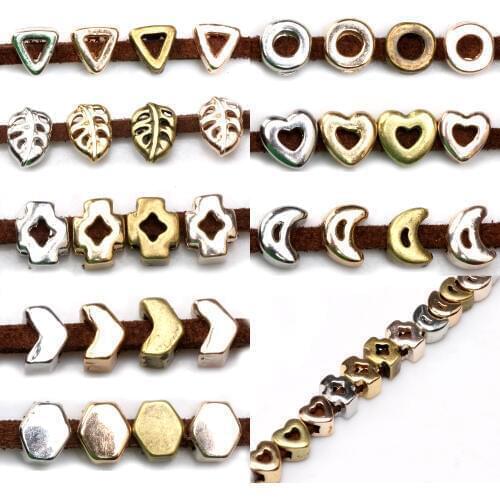 10pcs Hole 3*2MM Charms cross heart shape Slider Beads Tibetan Silver Finding Bracelet Jewelry Making DIY Handmade