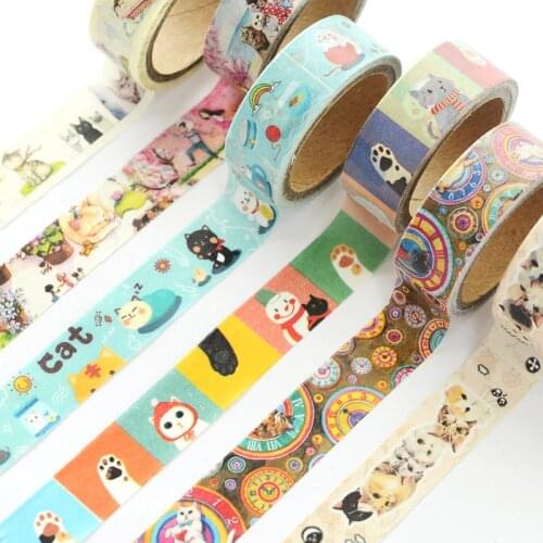 10pcs DIY Cute Kawaii Decorative Washi Tape Lovely Cartoon Cat Tape For Home Decoration Adhesive Masking Tapes Photo Album Diary