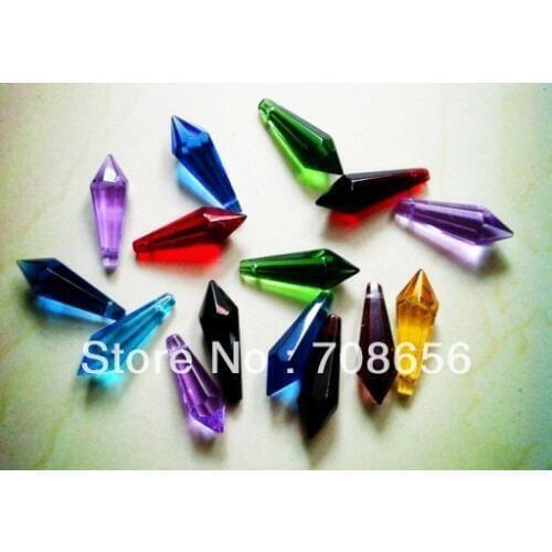 100pcs 38MM MIXED COLORS CRYSTAL U-DROP ICICLE PRISM SUNCATCHER