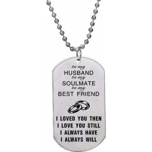 12PC/Lot Engraved To My Husband Soulmate Best Friend Stainless Dog Tag Pendant Chain Necklace For Family Boyfriend Jewelry Gifts