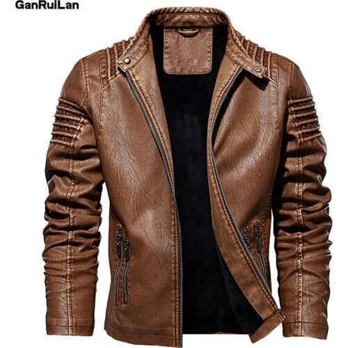 2020 New Style Leather Jacket Men Winter Fleece Motorcycle PU Leahter Jacket Male Casual Windbreaker Ropa De Hombre Slim Coat
