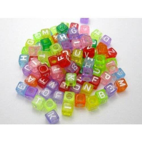250 Assorted Colorful Transparent Acrylic Alphabet Letter Cube Pony Beads 6X6mm