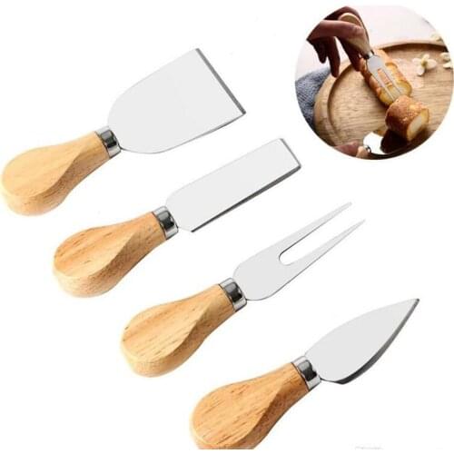 50sets Cheese Knife Set Oak Handle Knife Fork Shovel Kit Graters Baking Cheese Pizza Slicer Cutter Set #65121