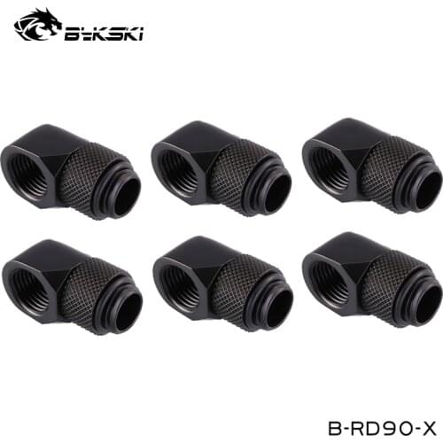 6PCS Bykski 90 Degree 360 Rotary Computer Hard Tube Build Elbow Fittings,Silver,Black,Gold,Red,White,Blue,Grey G1/4 ",B-RD90-X