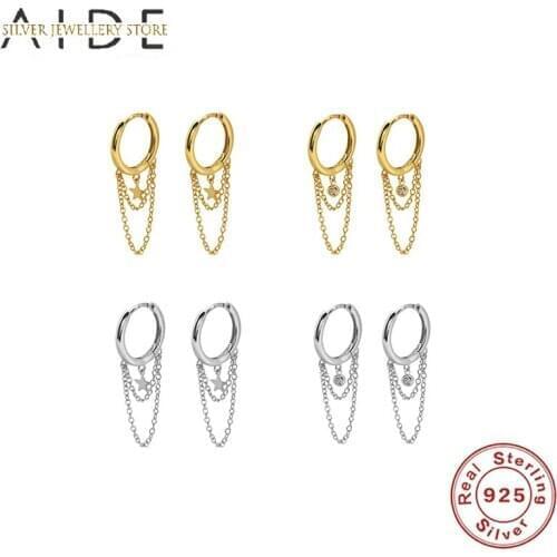 AIDE Fashion Chain Pendientes Hoop Earrings For Women Trendy Star/Zircon 925 Sterling Silver Pierced Earings Jewelry oorbellen