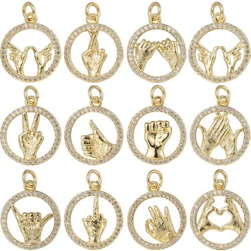 Juya DIY Handicraft Accessories Supplies Cubic Zirconia Sports Signal Gestures Charms For Fashion Pendant Punk Jewelry Making