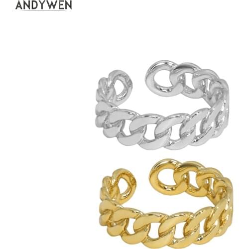 ANDYWEN 925 Sterling Silver Gold Chain Resizable Rings Geometric Irregular Round Women Fashion Fine Jewelry Crystal Twist