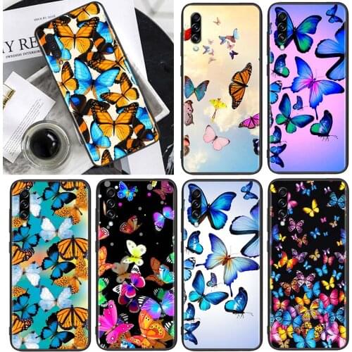 Colorful Butterfly for Samsung Galaxy A90 A80 A70 A60 A50 A40 M30 A20E A2Core A10S A10E Soft Black Phone Case