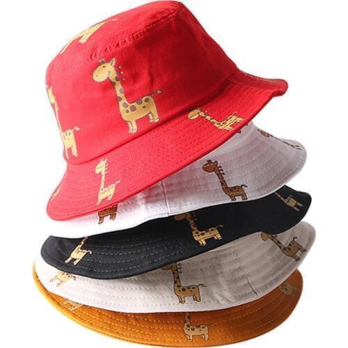 Kids Hats Summer Unisex Kids Cartoon Giraffe Print Outdoor UV Protection Sunhat Bucket Cap Childrens sun hat Outdoor cap кепка