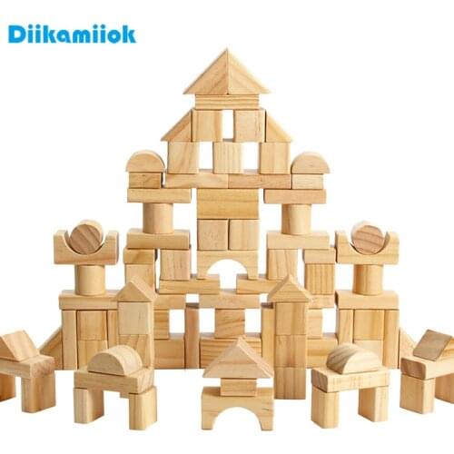 100pcs Natural Wooden Stacker Baby Toy Building Blocks Geometric Shape Game Kids Wood Montessori Educational Toys for Children