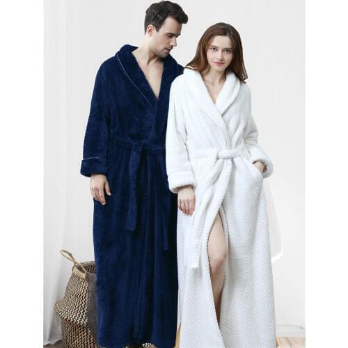 Long Thick Flannel Nightgown Female Winter Sleepwear Warm Homewear Couple Models Coral Fleece Large Size Bathrobe Male f2276