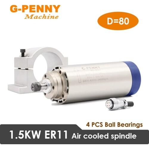220v / 380v CNC Wood working 1.5kw ER11 80mm air cooled spindle motor 4 pcs bearings 24000rpm air cooling 400Hz spindle motor