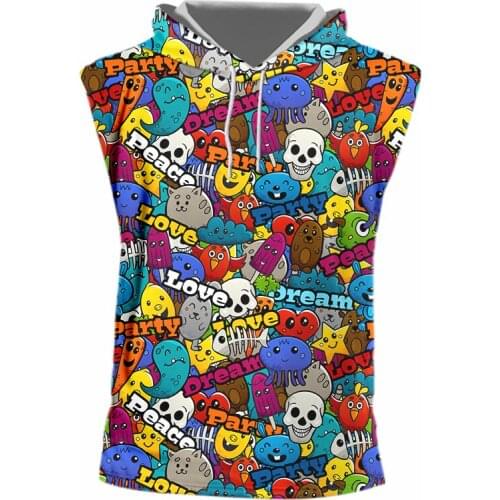 OGKB 3D Printing Hoodie Tank Top Casual Fun Anime Graffiti Sleeveless Vest Men And Women Cartoons Hip Hop Streetwears Trendy