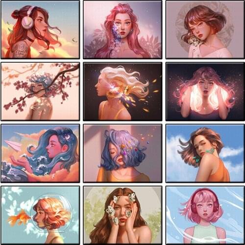 Exquisite Abstract Cartoon Girl 5D Diamond Mosaic Full Diamond Embroidery Pretty Woman Picture Of Rhinestones Home Decor Gift