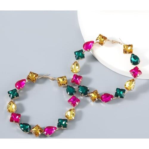 JIJIAWENHUA New Rhinestone Big Hoop Earrings Womens Earrings Dinner Party Fashion Luxury Jewelry Accessories