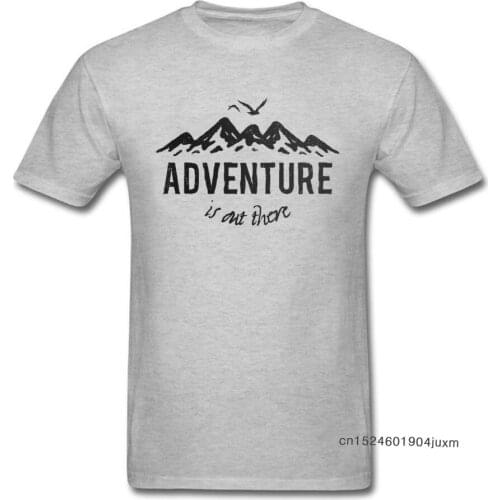 Men T-Shirt Custom T Shirts Adventure Is Out There Tops Shirts Positive Letter Print Tees Graphic Crewneck Cotton Clothing Grey