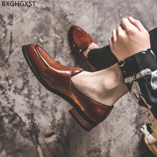 Brown Men Wedding Shoes 2021 Dress Leather Double Monk Slip on Shoes Men Black Mens Loafers Shoes Luxury Chaussure Homme Zapatos