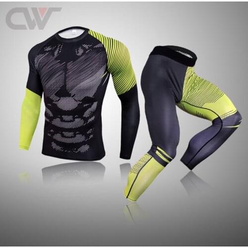 Mens Compression Suit MMA Long Sleeve T-shirt Mens Tights Fitness Body Building Cycling Top Rashguard Sports Suit Men