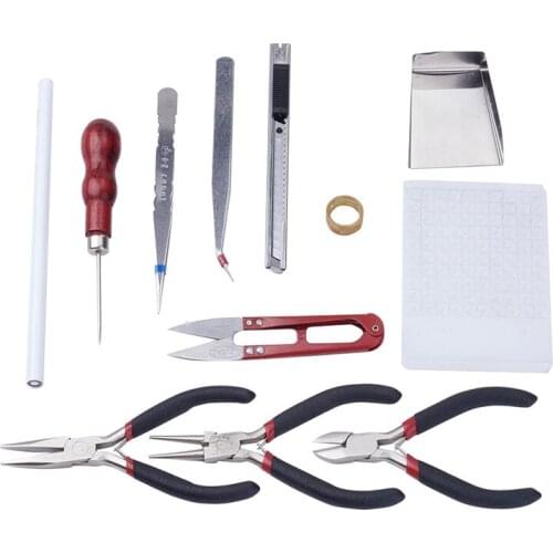 12Pcs DIY Jewelry Tool Sets Iron Bead Shovel Rustless Round Nose Plier Flat Nose Plier Jewelry Knife Beading Tweezer Mixed F70