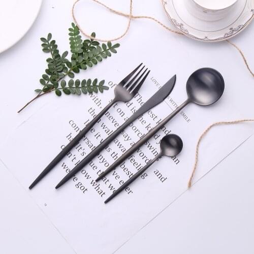Black Stainless Steel Cutlery Set Dinner Fork Knife Spoons Tableware Complete Dinnerware Dishwasher Safe Butter Knife Flatware