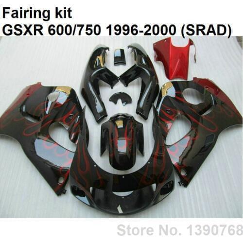 Motorcycle unpainted bodywork fairing kit for Suzuki GSXR750 96 97 98 99 00 red flames black fairings set GSXR600 1996-2000 LN14
