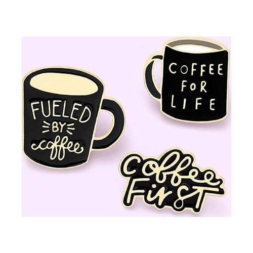 New Coffee Cup Enamel Pin Black Coffee Mug Banner Brooch Bag Clothes Lapel Pin Badge Coffee Cafe Jewelry Gift Friend
