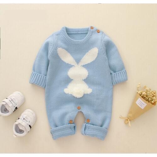 2020 Winter New Baby Clothes Costume Toddler Cartoon Rabbit Romper Girls Knit Long Sleeve Baby Ropa O Neck Jumpsuits Outfit