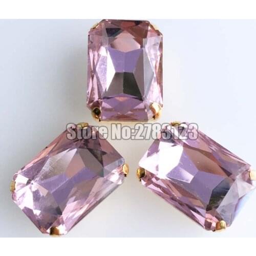 Factory sales Gold bottom Rectangle eight square pink AAA Glass Crystal sew on claw rhinestones,diy/Clothing accessories SWCJ07