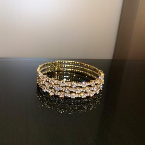 Luxury Sparkling Rhinestone Cuff Bracelet & Bangles for Women Elegant Vintage Simple Bracelet Korean Fashion Wedding Jewelry