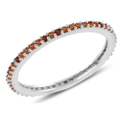 Silver 925 Sterling Single Row Garnet Zircon Thin Tamtur Ring