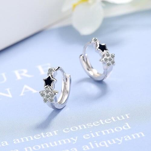 KISSLOVE Stud Earrings Black Stars Design Earring For Women Korea Silver Jewelry New 2021