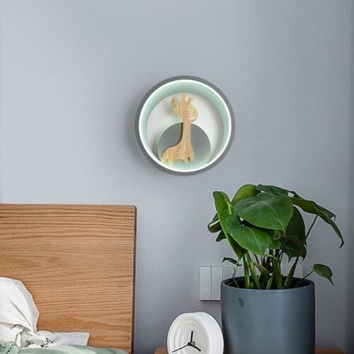 Modern Led Giraffe Wall Lamp Nordic Deer Wall Light Decor Black Gray Wooden Round Ring Wall Lights for Bedroom Kitchen Indoor