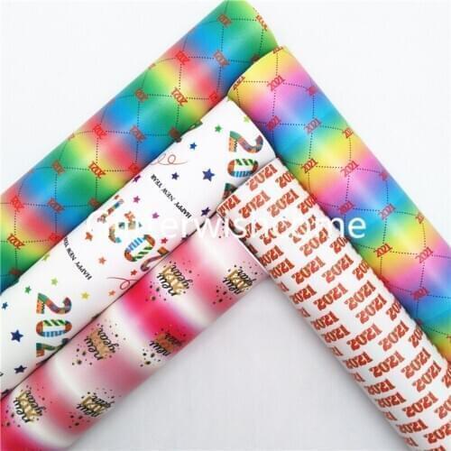 Glitterwishcome 21X29CM A4 Size 2021 New Year Printed Synthetic Leather Faux Fabric Sheets with Felt Backing for Bows, GM966A